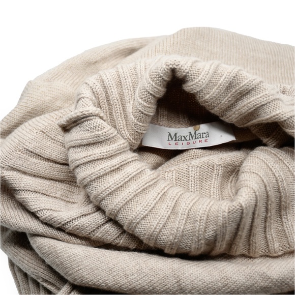 MAX MARA LEISURE Loose Fit Beige Roll Neck Wool Turtleneck Size S - Picture 5 of 10
